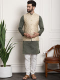 Sojanya Woven Design Mandarin Collar Kurta with Churidar & Nehru Jacket