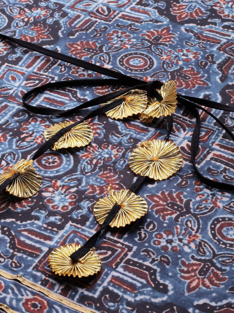 Ahalyaa Navy Blue & Maroon Floral Print Kaftan Kurta