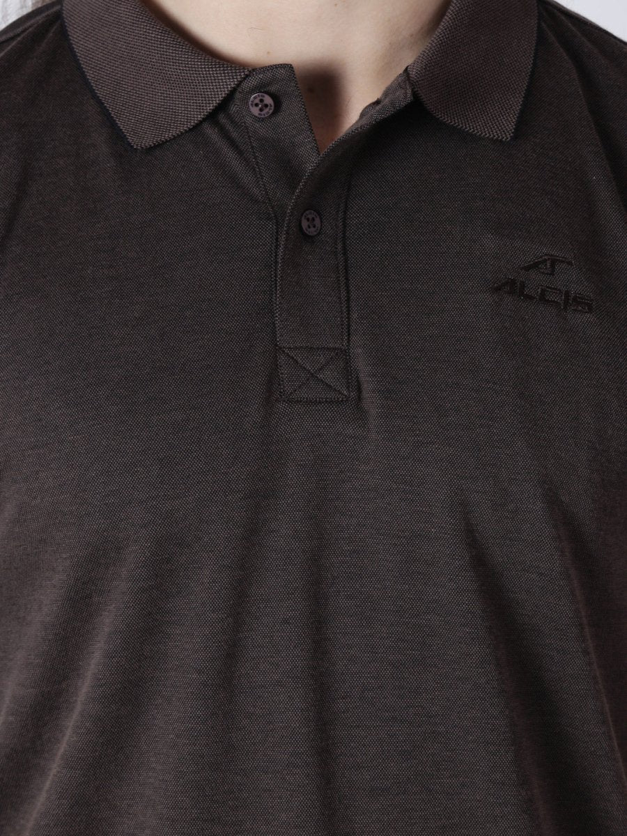 Alcis Men Brown Solid Polo Collar T-shirt