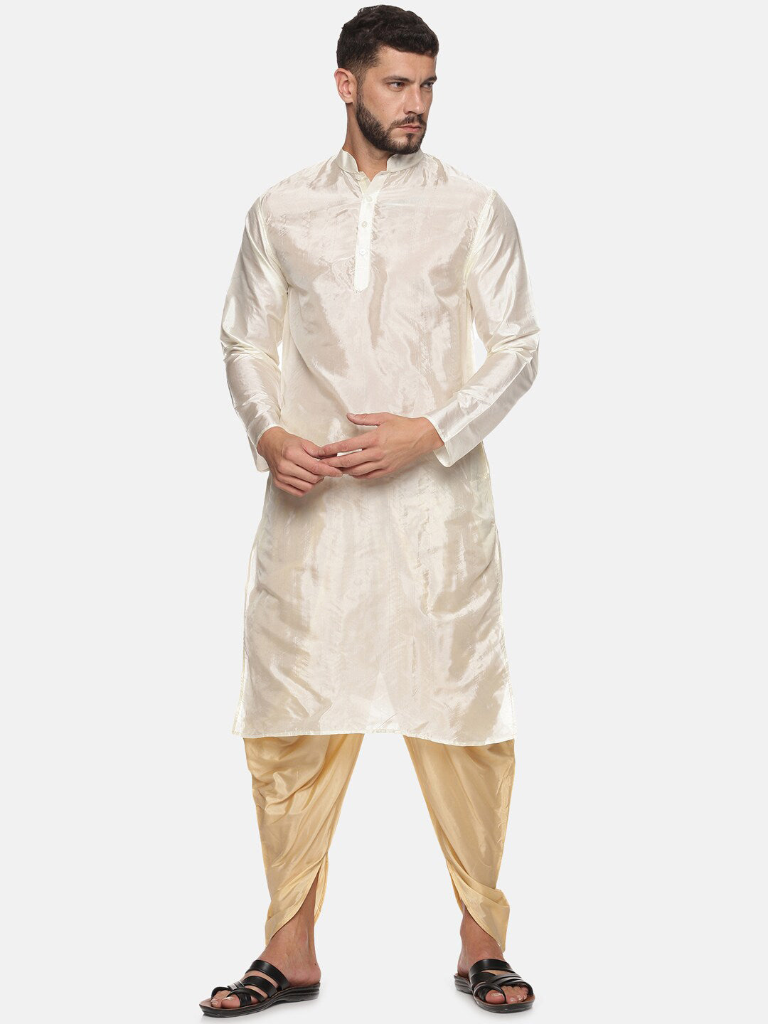 Sethukrishna Men Cream-Coloured Kurti with Dhoti Pants
