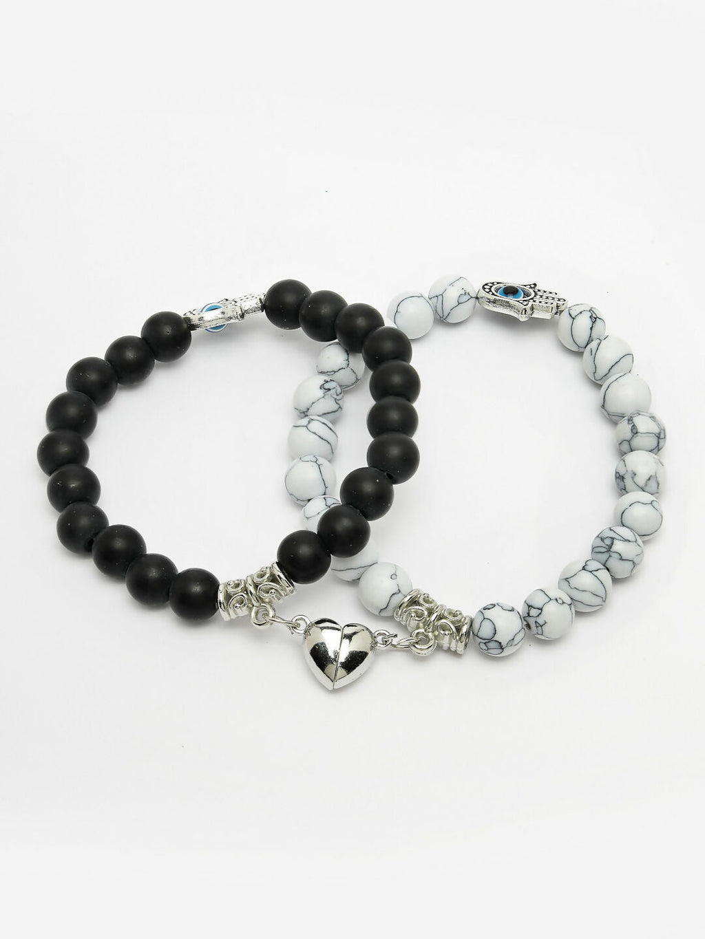 NVR Men & Women Set of 2 Black & White Marbel Crystal Bracelet