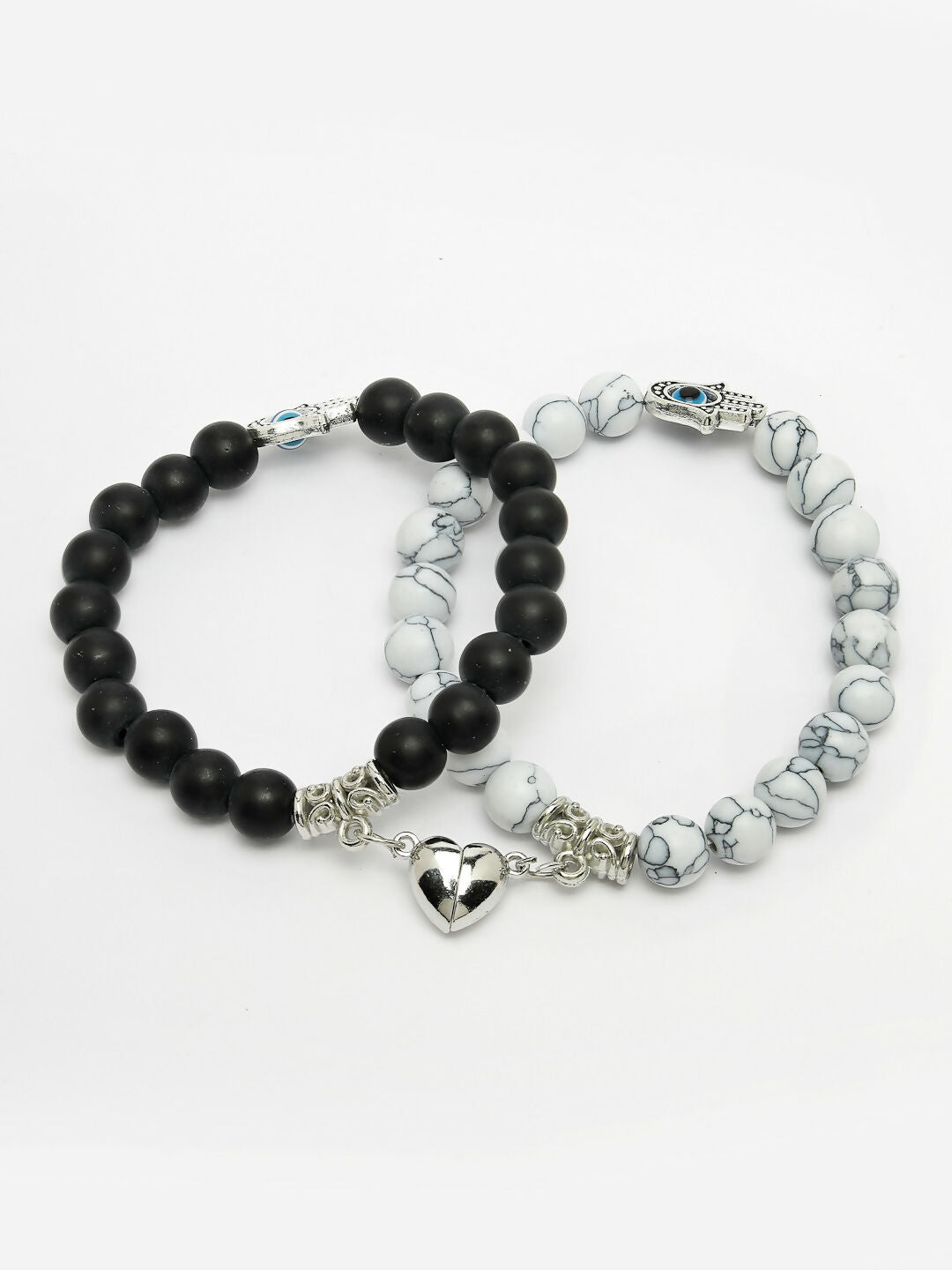 NVR Men & Women Set of 2 Black & White Marbel Crystal Bracelet