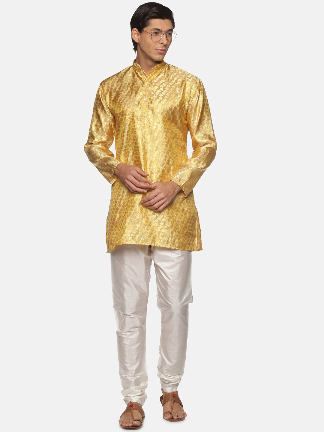 Sethukrishna Gold-Toned Kurta with Pyjamas For Men