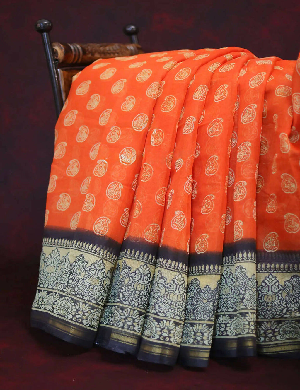 Orange Colored with Motifs Semi Chanderi Saree By Gayathri Reddy Designer Studio