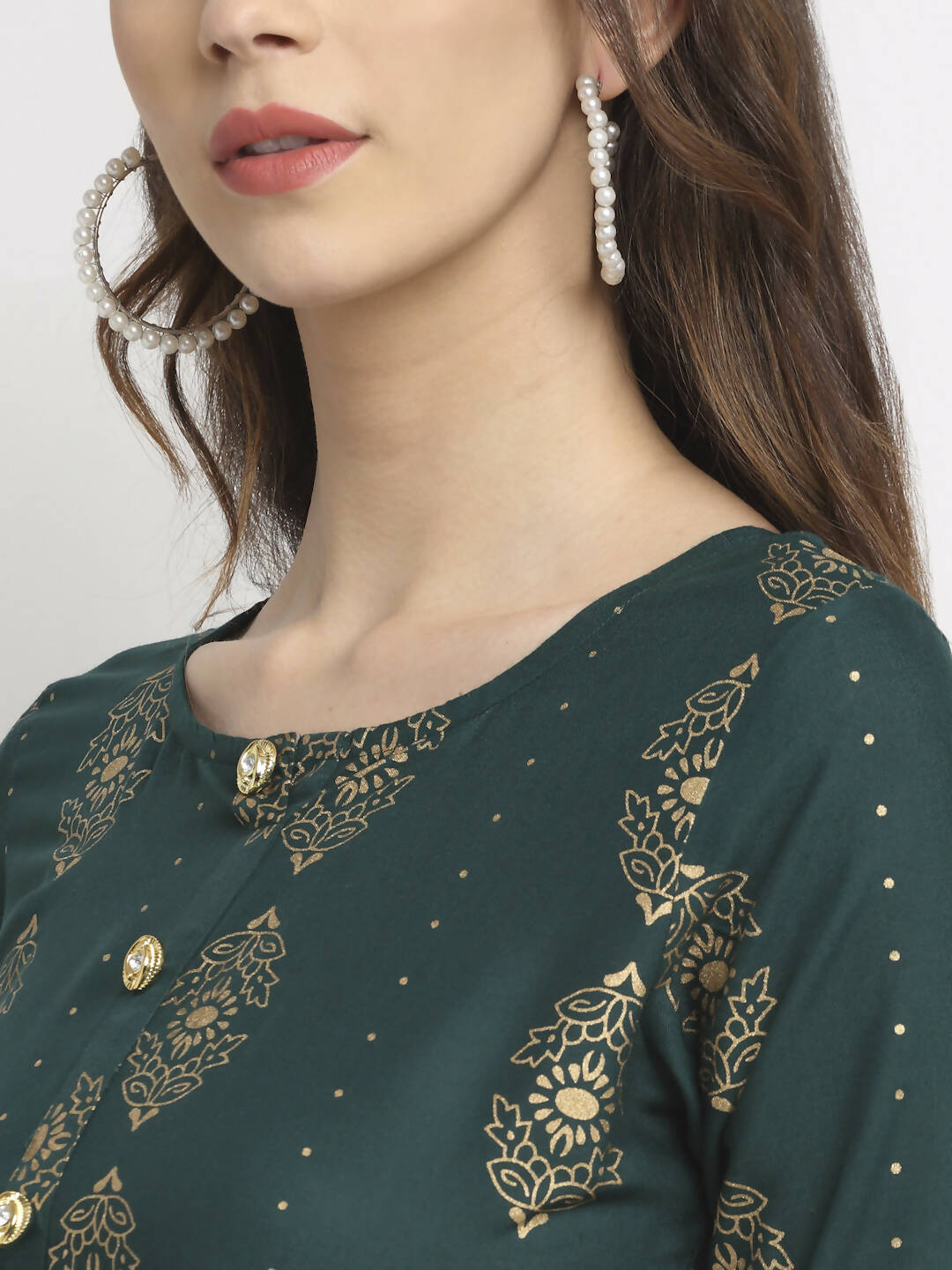Rudra Bazaar Gold Printed Flared Anarkali kurti