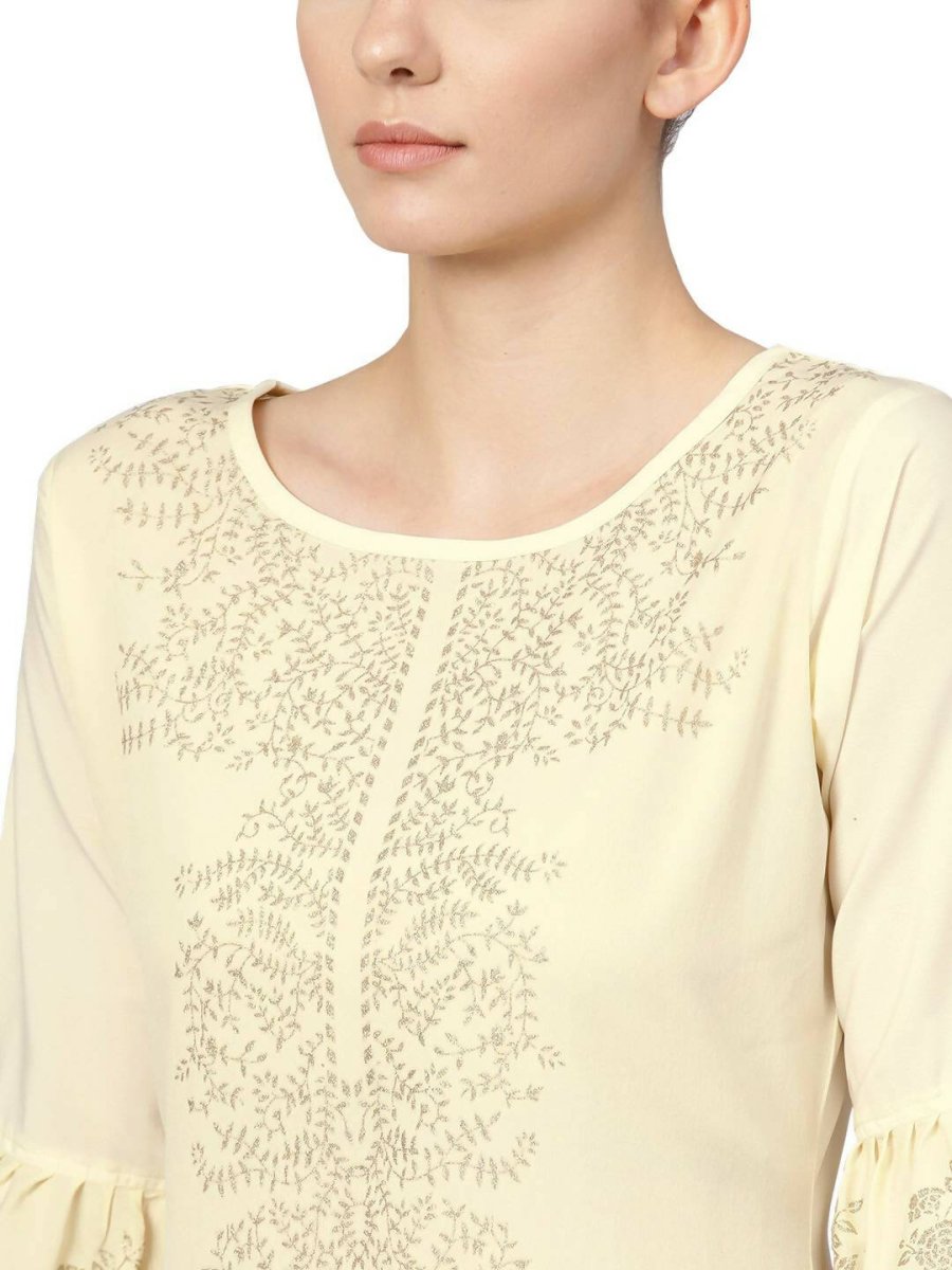 Ahalyaa Cream Crepe Glitter Print Kurta Sharara Set With Dupatta