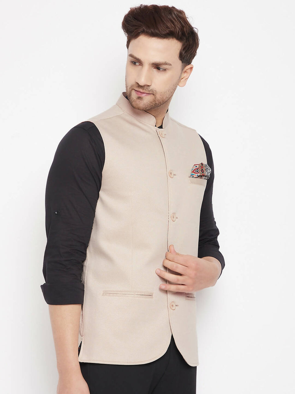 Even Apparels Cream Merino Men Woven Nehru Jacket BF715