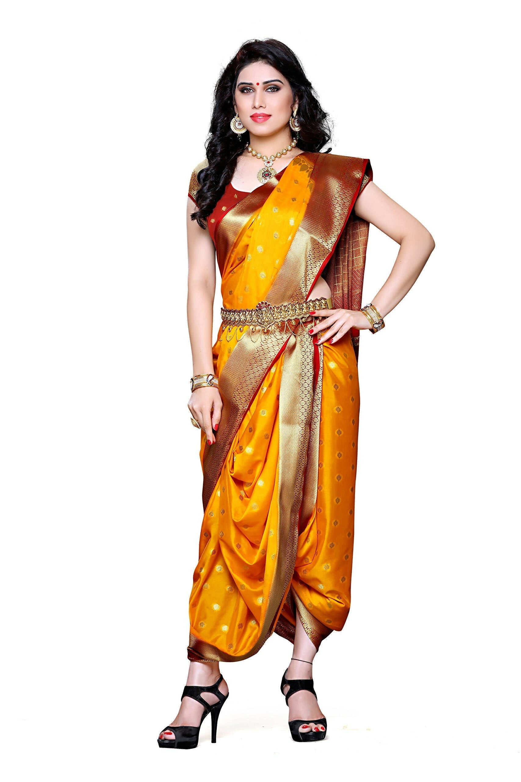 Mimosa Women's Traditional Crepe Kanjivaram Silk Gold Saree