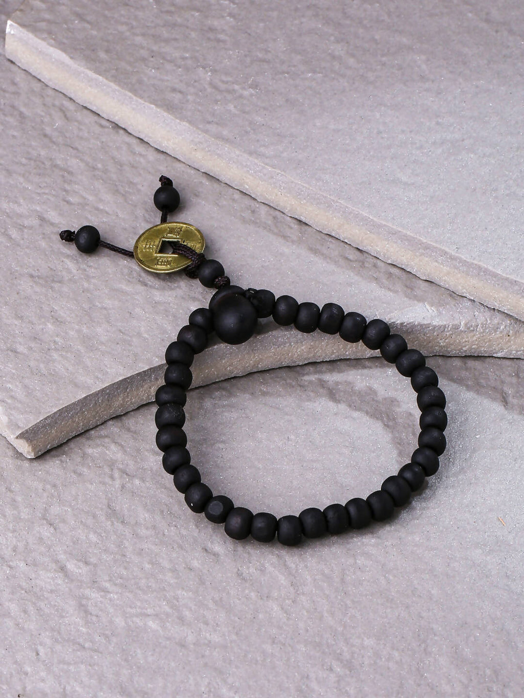 NVR Men's Black Beaded Adjustable Bracelet