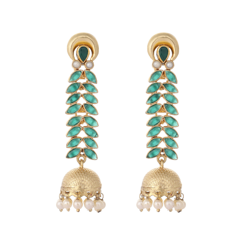 Nuyug 22K Gold Plated Green Fern Earrings
