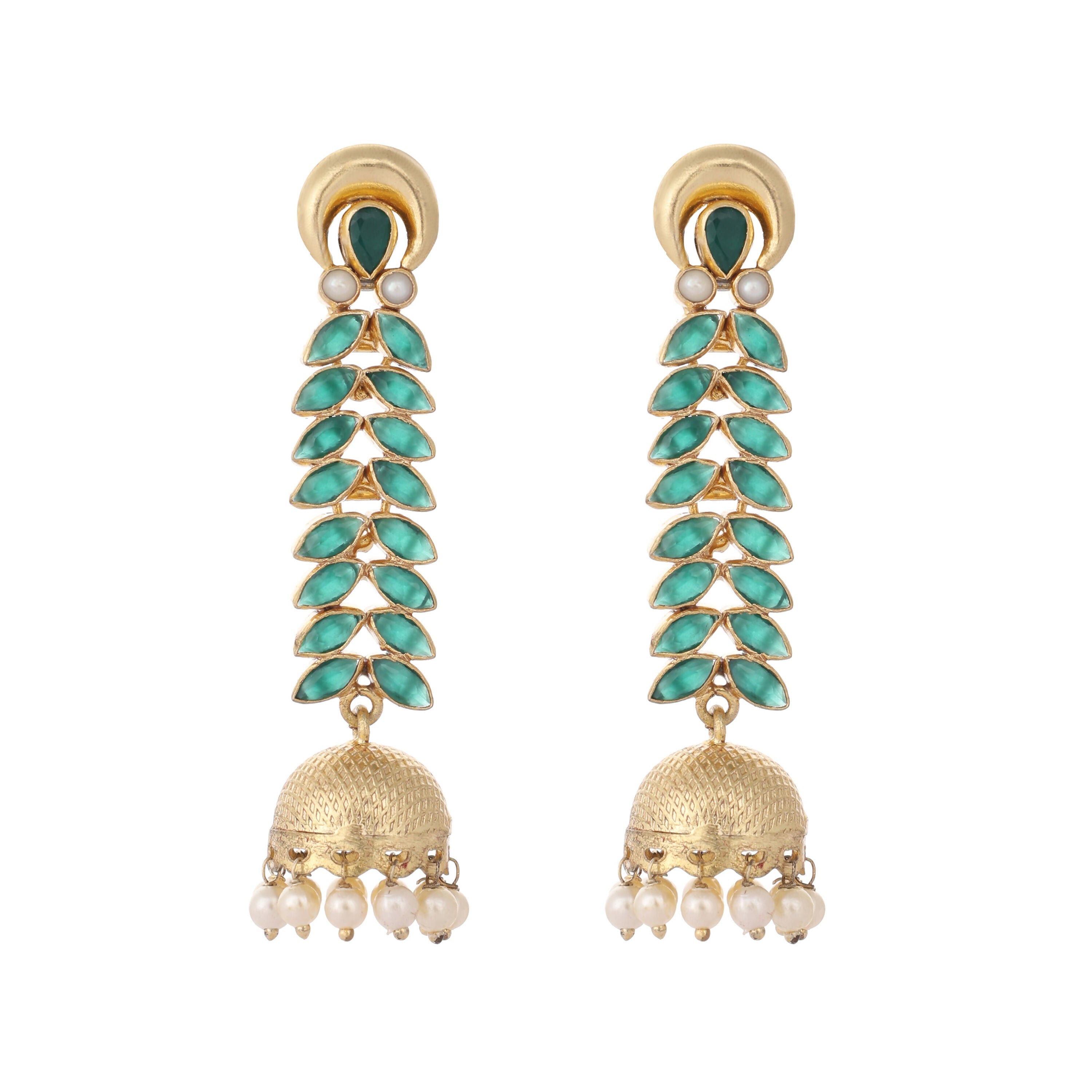 Nuyug 22K Gold Plated Green Fern Earrings