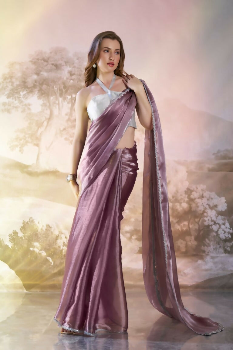 Wine Burberry Organza Solid Fancy Designer Saree - Nafisa