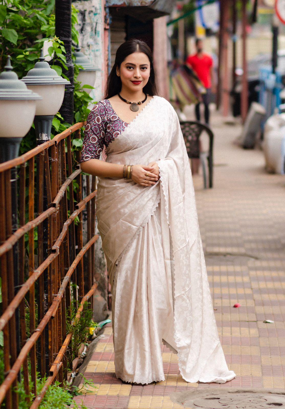 Grey Poly Silk Ethnic Motifs Saree with Unstitched Blouse - Hiral Fashion
