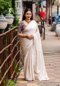 Grey Poly Silk Ethnic Motifs Saree with Unstitched Blouse - A2M