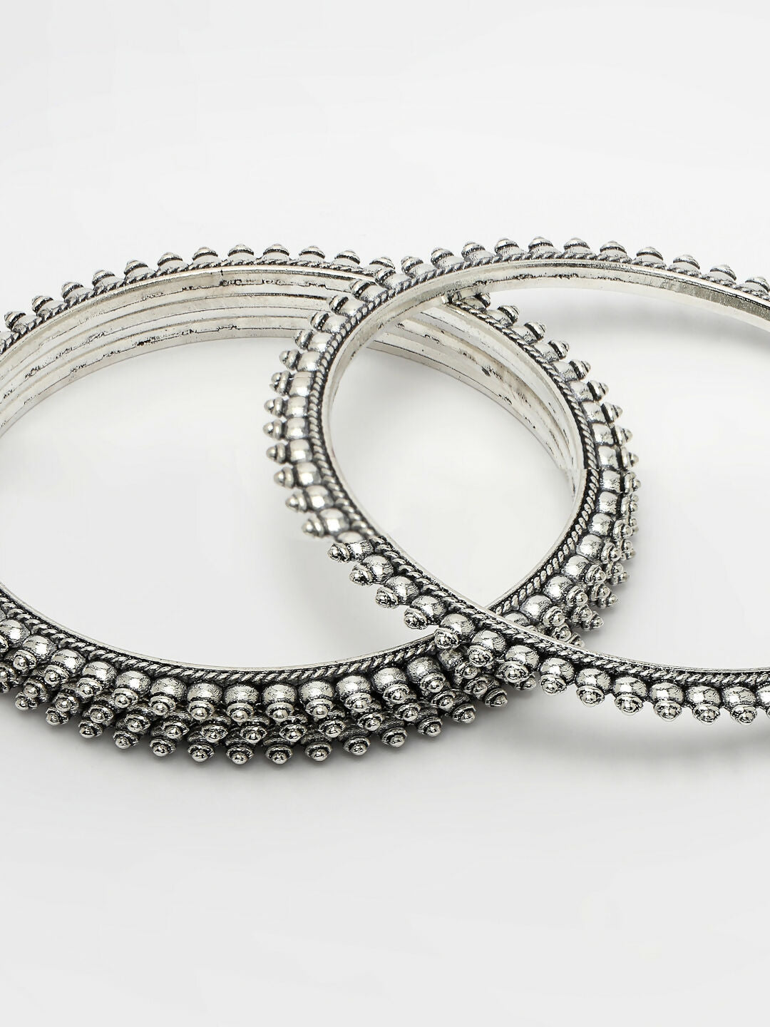 NVR Women's Set of 4 Silver-Toned German Silver Oxidised Bangles