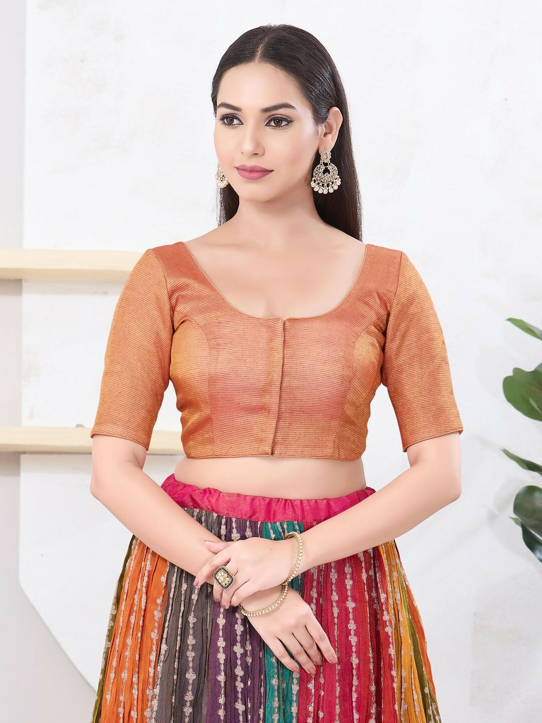 Joban Fashion Copper Tissue Elbow Sleeveless Front Open Blouse