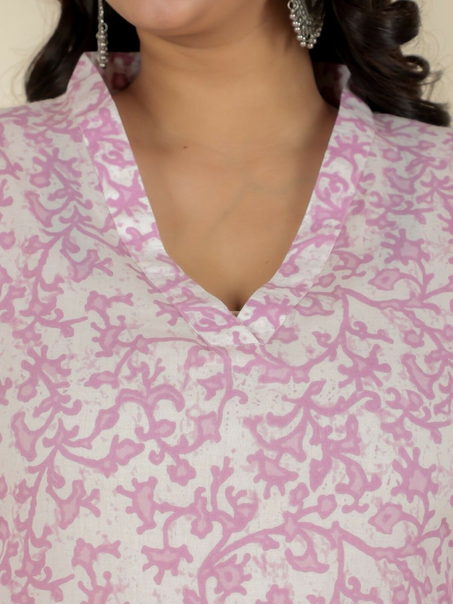 Aramya Straight Soft Cotton Floral Print Women's Kurta - White