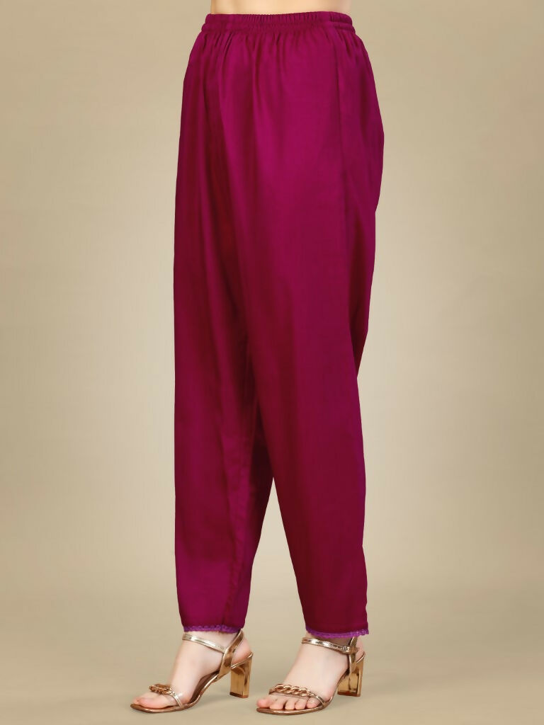 Jyoti Fashion Women's Rani Pink Silk Blend Embroidery & Sequence work Kurta with Trouser & Dupatta