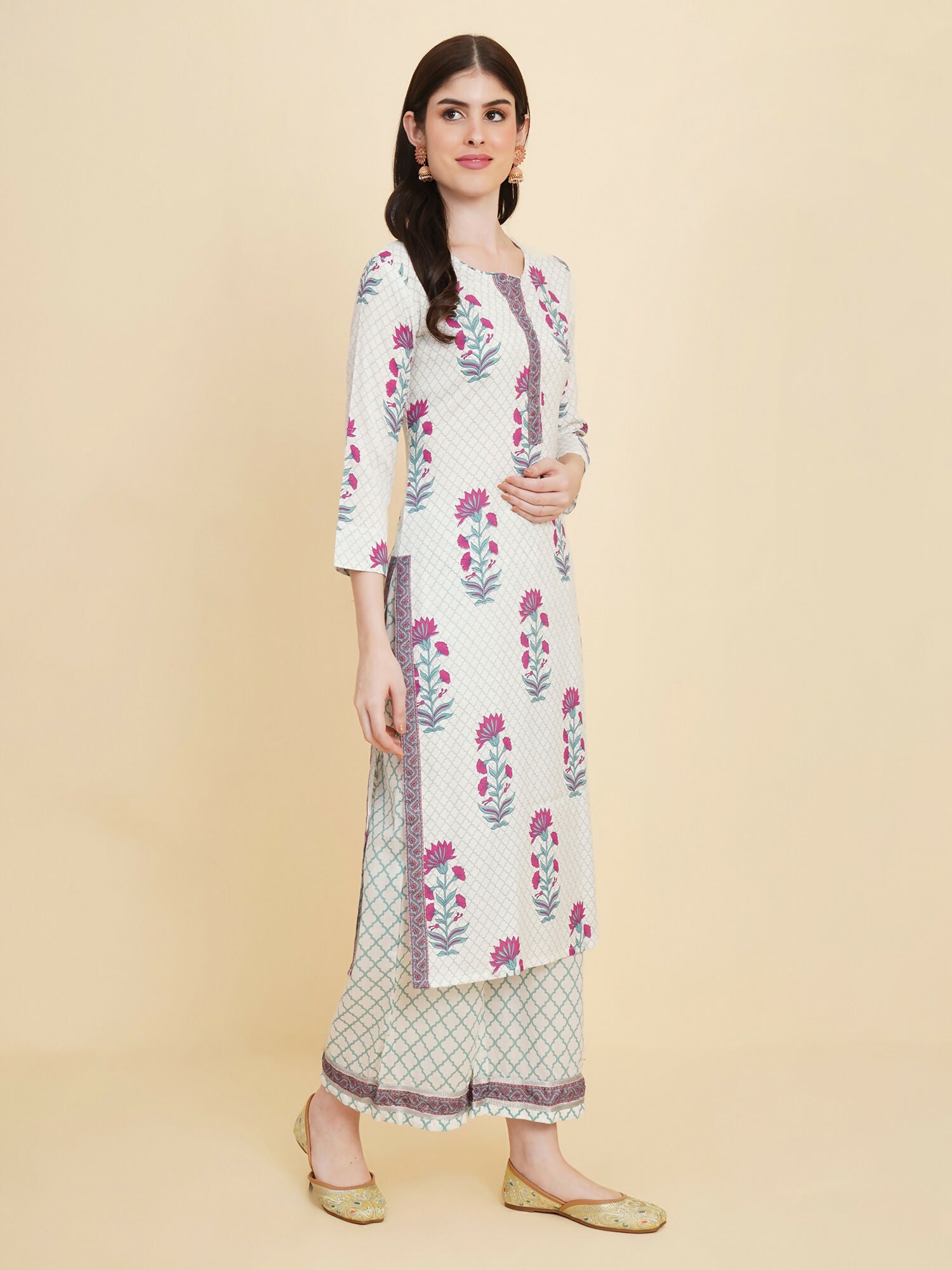 Designer Stylish white Cotton Stitched Suit With Dupatta - Tanisha