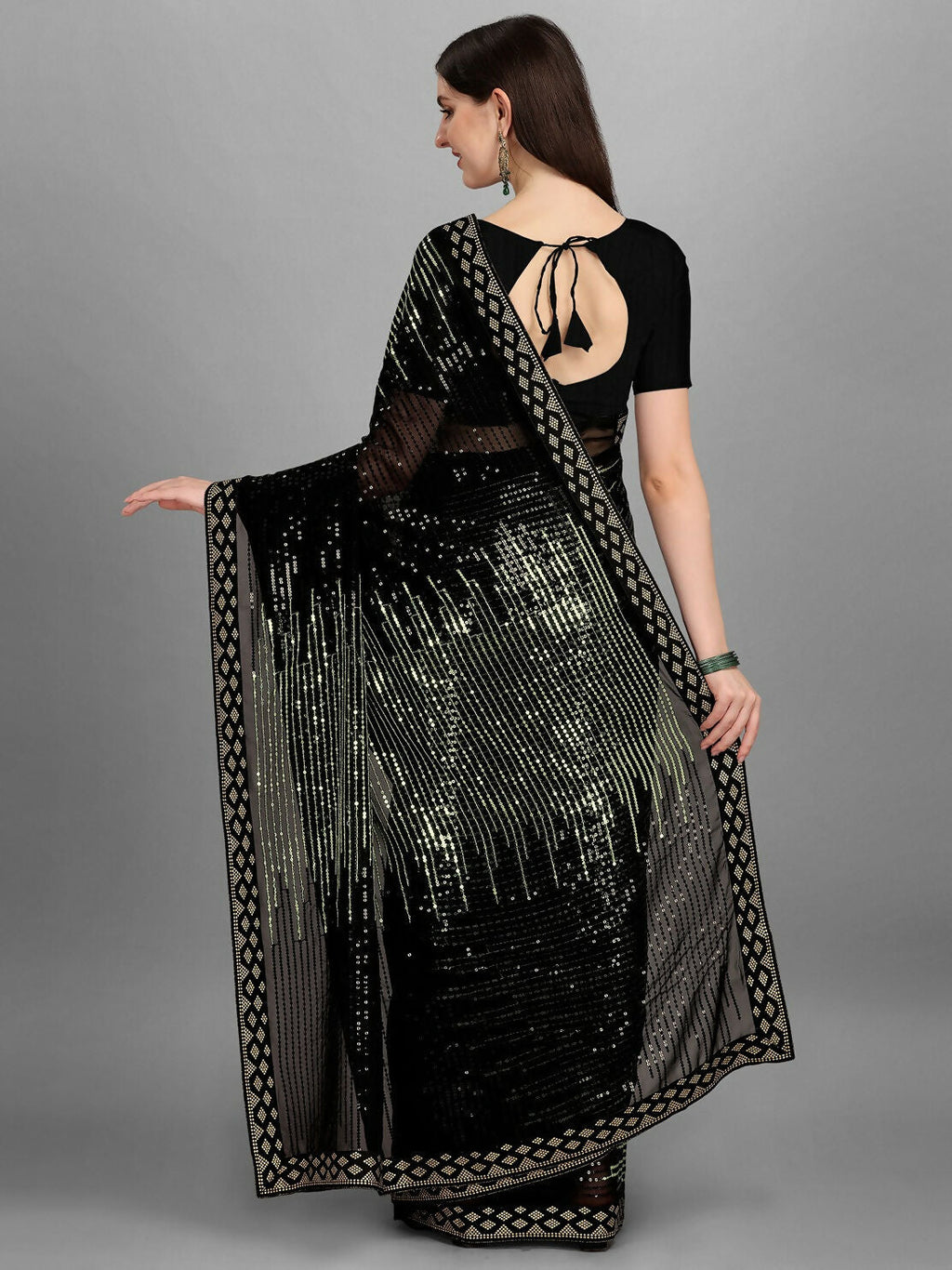 Vegaa Fashion Black Georgette Embroidered Party Wear Saree
