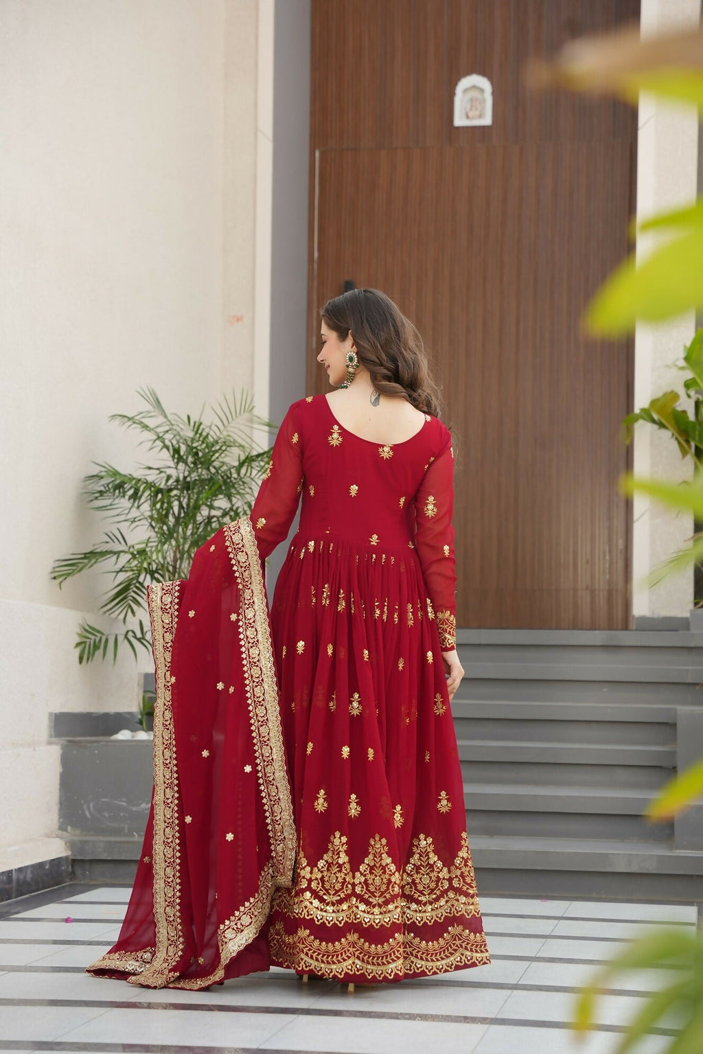 Joban Fashion Maroon Georgette Sequence Embroidery Work Kurta Set