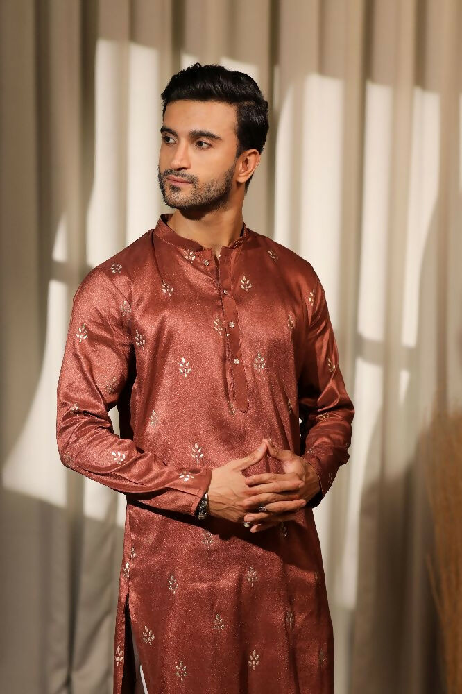 Brown Viscose Designer Embroidery Work Kurta Set - Mahotsav