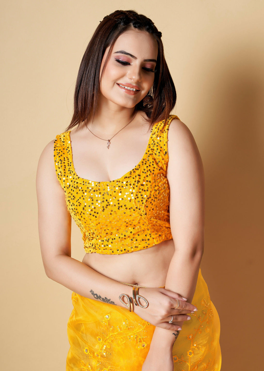 Vamsee Anya Yellow Organza Saree
