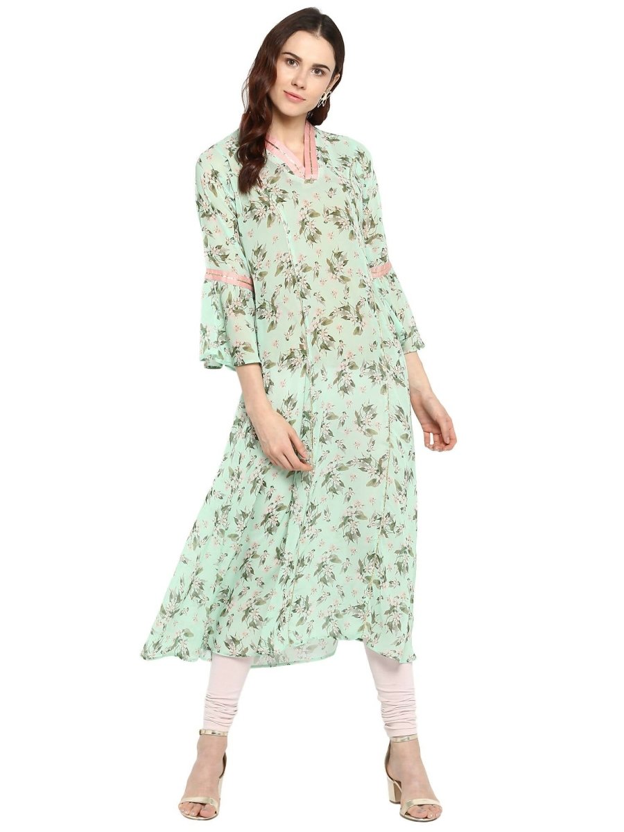 Ahalyaa Women's Yellow Geogette Digital Print Kurta
