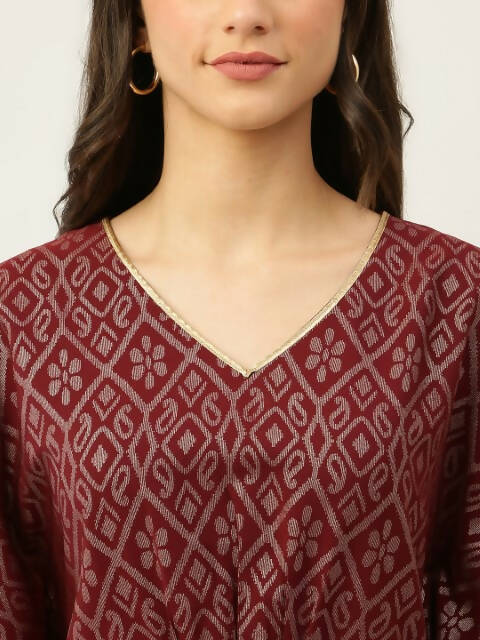 FIORRA Women's Maroon Poly Crepe Kaftan Type Kurta Set