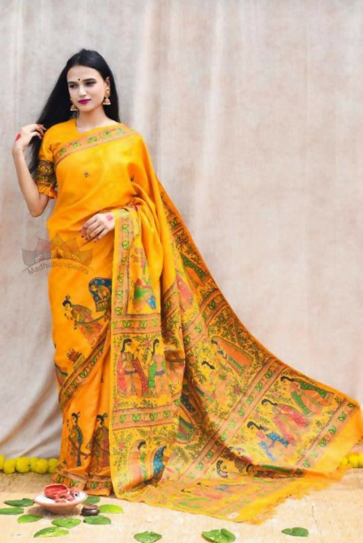 Exclusive Collection Yellow 3 Beautiful Khadi Ghicha Handloom Saree