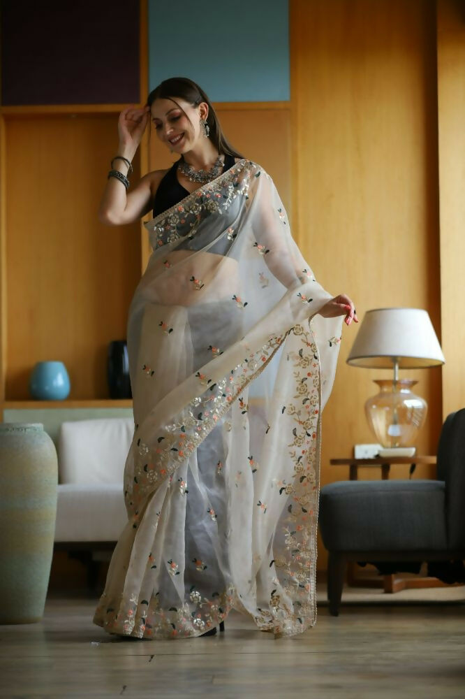 Vamsee Avantika Beige Organza Saree