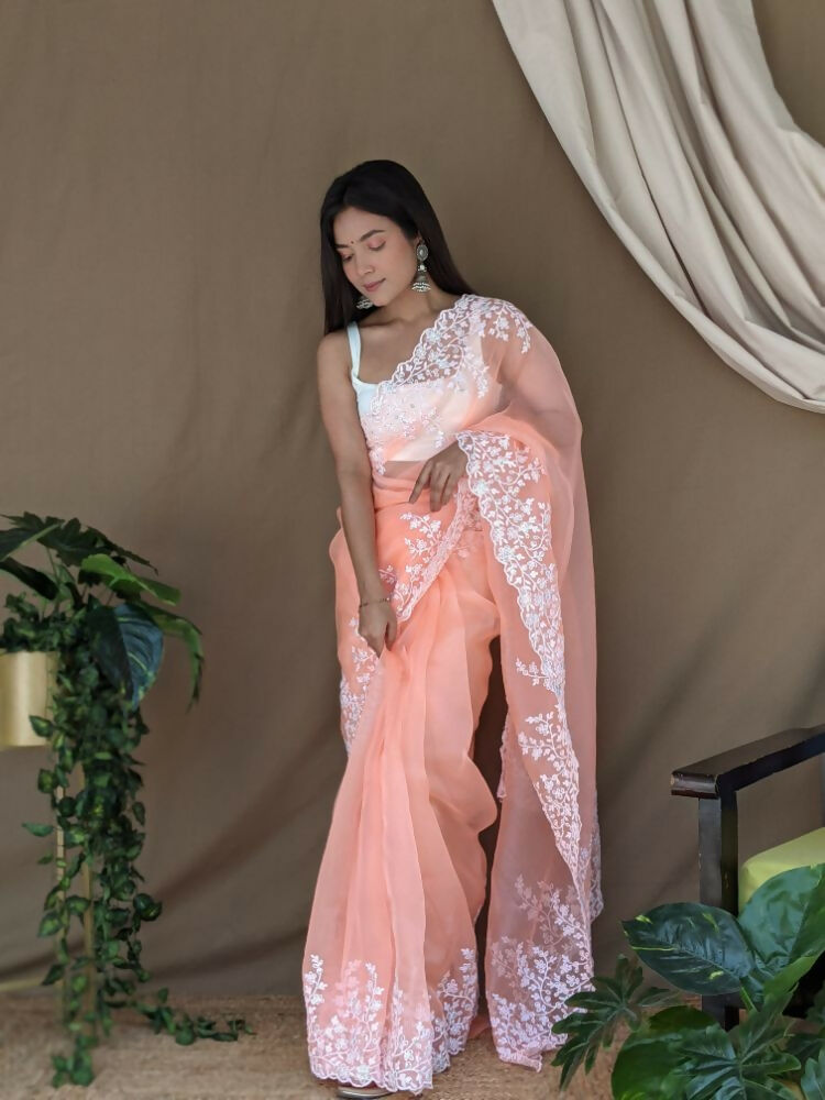 Vamsee Sai Pallavi Orange Organza Saree