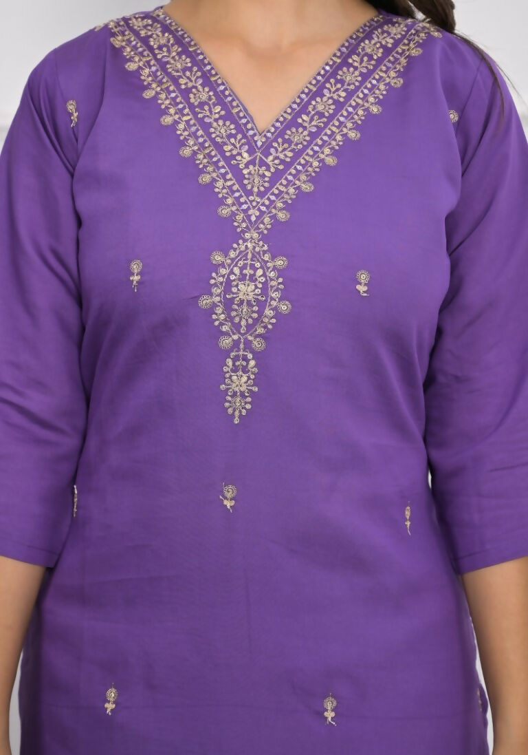 Purple Viscose Silk Embroidery with Thread and sequence Stitched Suit With Dupatta - Tanisha