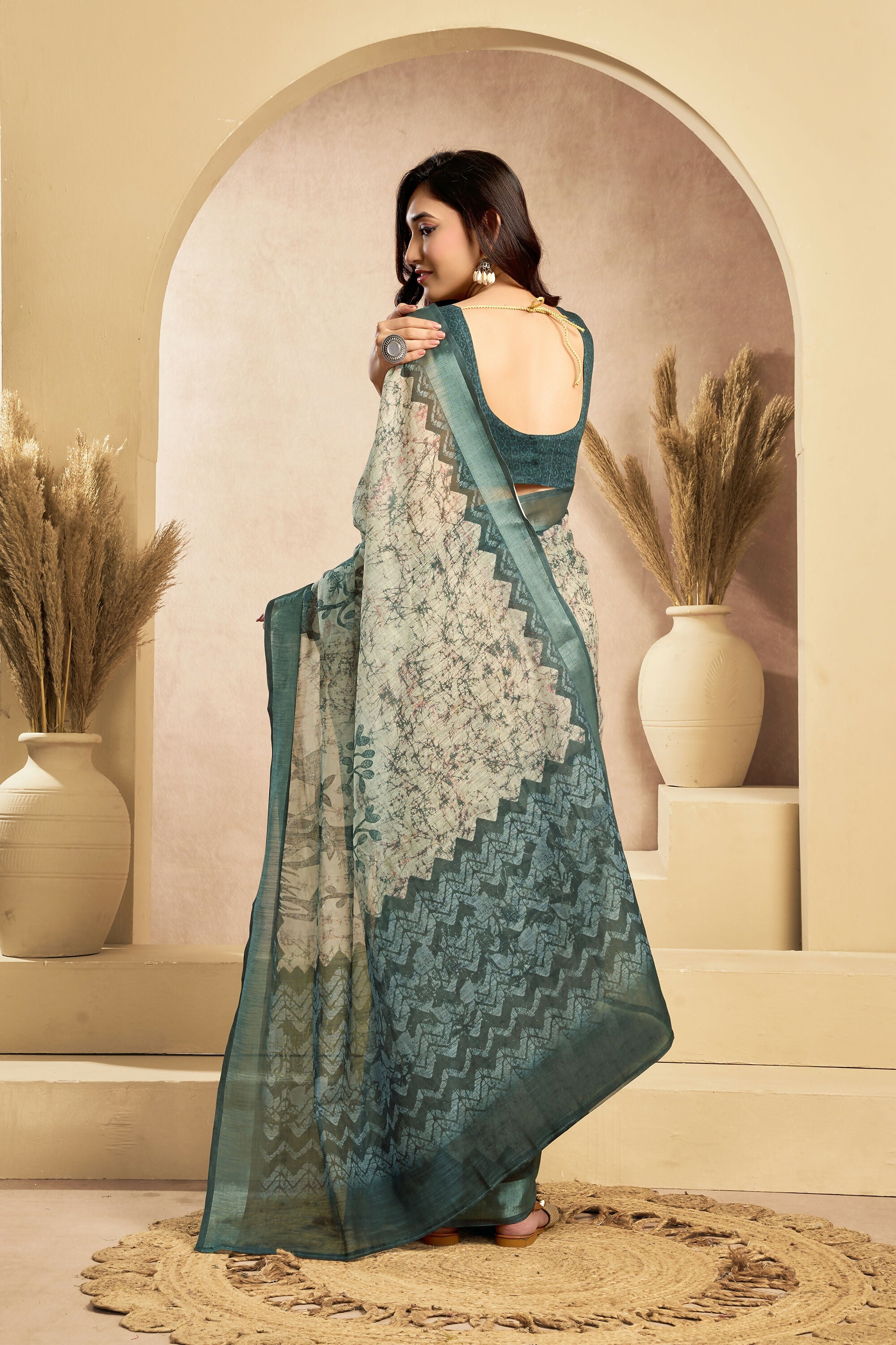 Vastranavya Digital Printed Linen Ready To Wear Designer Saree with Unstitched Blouse
