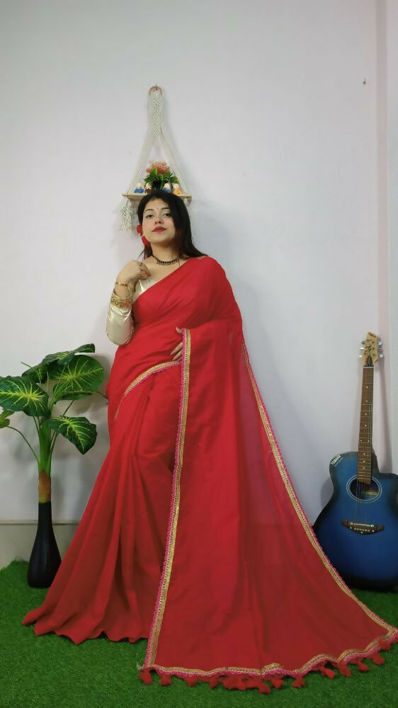 Exclusive Collection Beautiful Khadi Cotton Handloom Saree With Beautiful Zari Border - Red