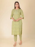 Aramya Straight Soft Cotton Floral Print Women's Kurta Set - Green