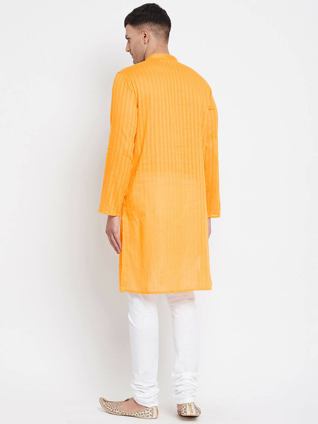 Even Apparels Men's Pure Cotton Kurta With Band Collar in Yellow Color