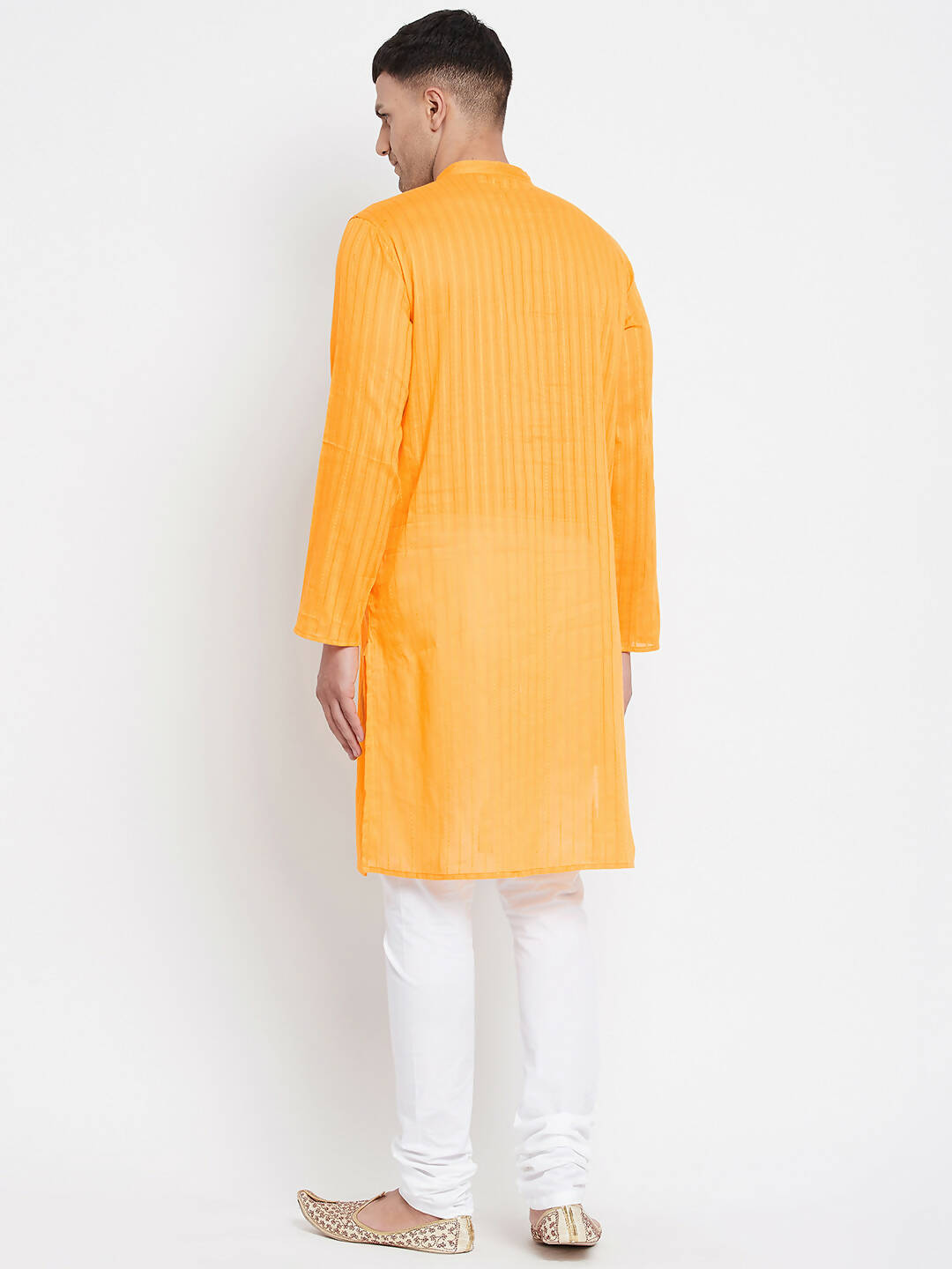 Even Apparels Men's Pure Cotton Kurta With Band Collar in Yellow Color
