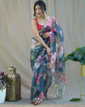 Vamsee Sarangi Blue Organza Saree