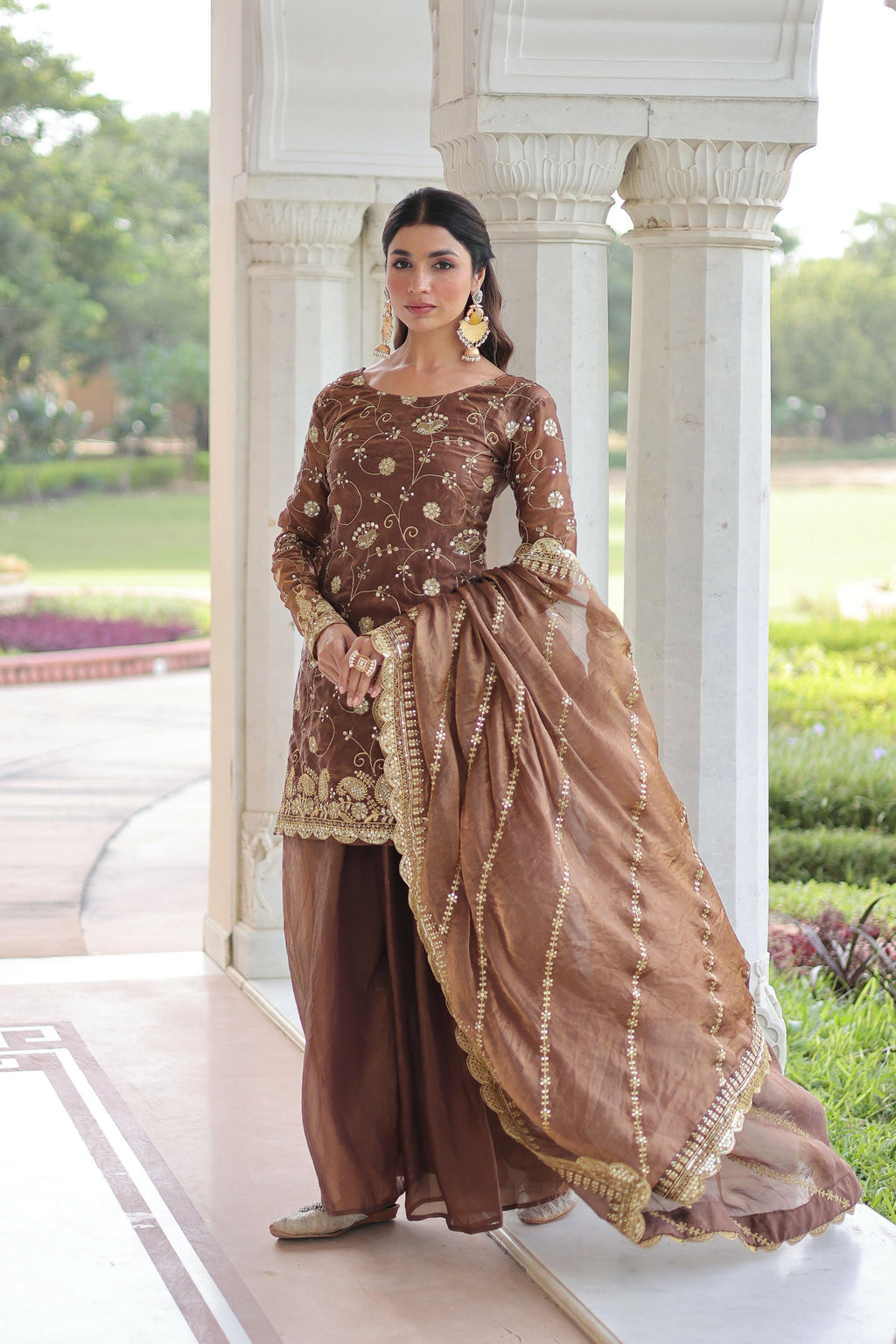 Joban Fashion Coffee Readymade Kurta Set With Sequence embroidery Work
