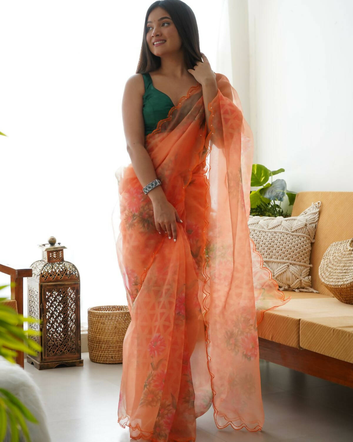 Vamsee Orange Organza Saree