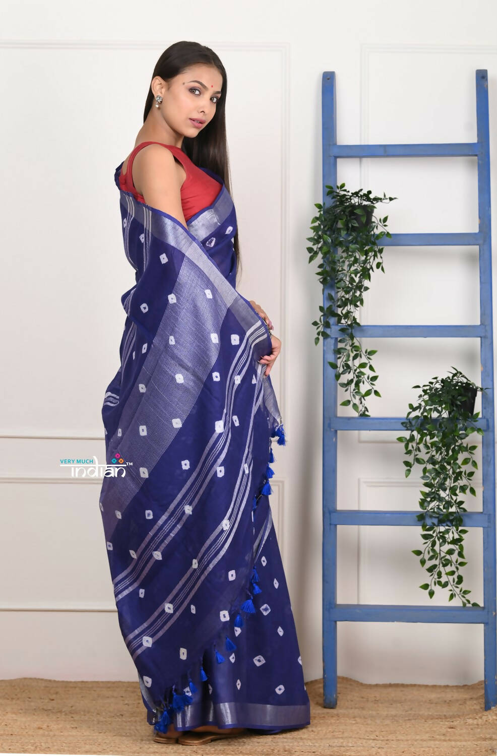 Very Much Indian Handmade Tie And Dye Cotton Saree By Women Weavers - Indigo Blue