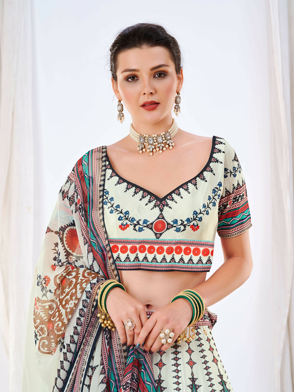 Wedding Designer White Chinon Lehengha Choli - Anbazaar