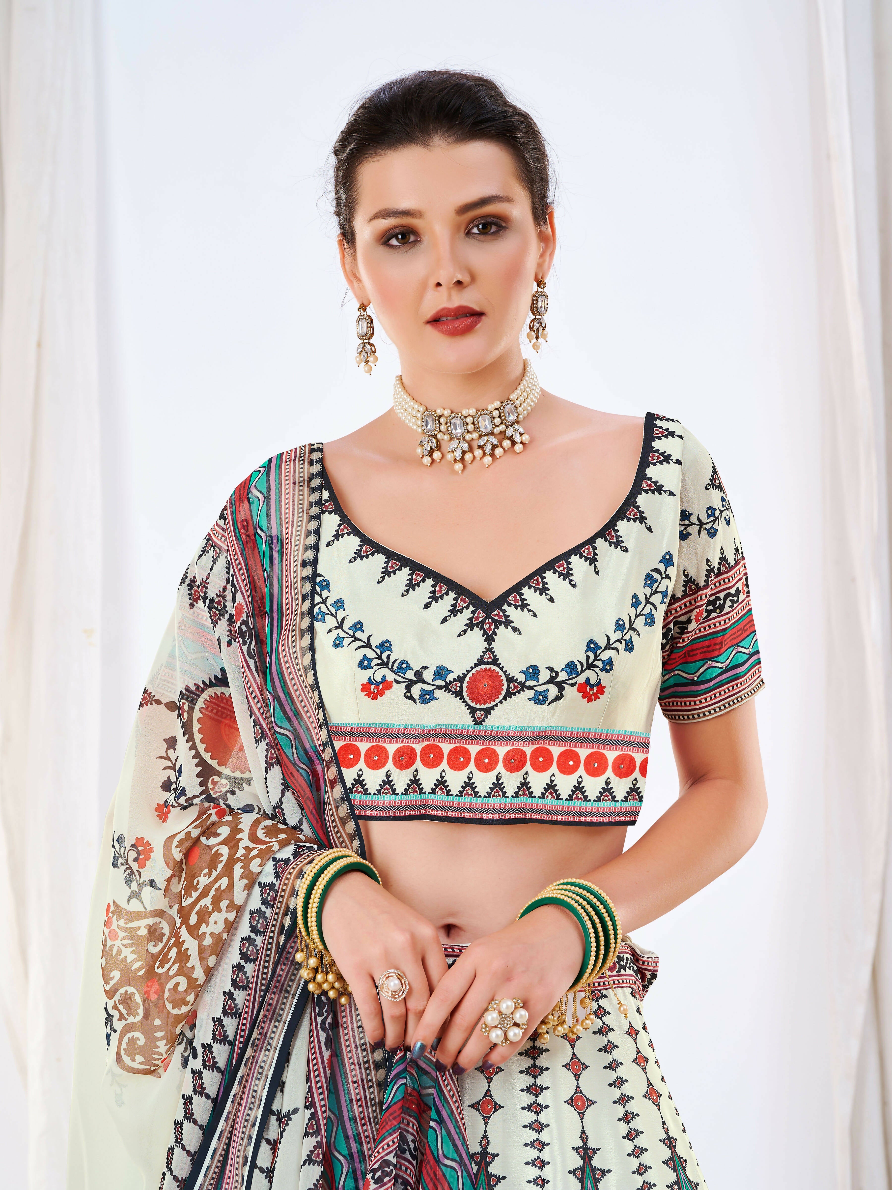 Wedding Designer White Chinon Lehengha Choli - Anbazaar