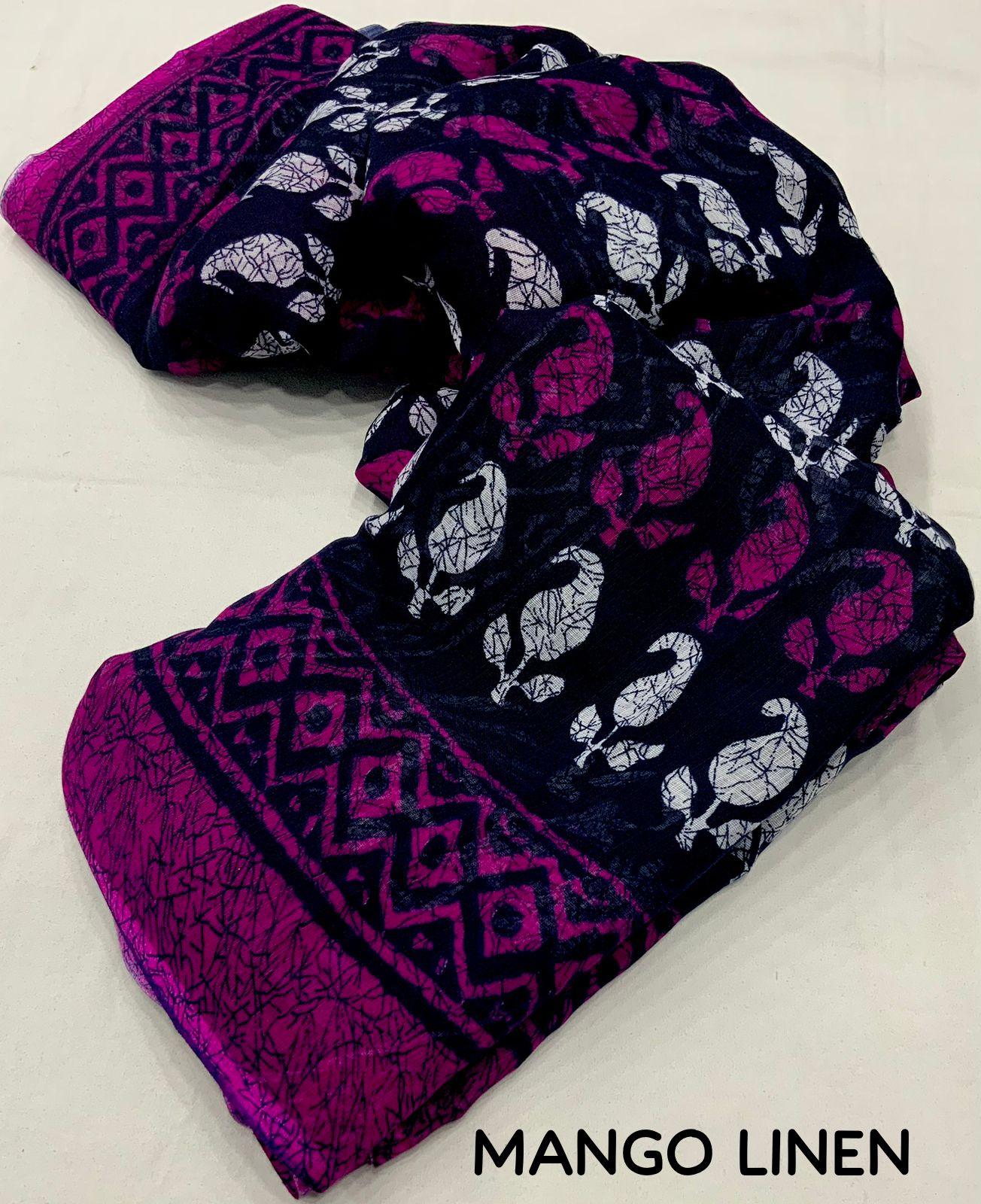 Purple Linen Blend Ethnic Motifs Saree with Unstitched Blouse - A2M