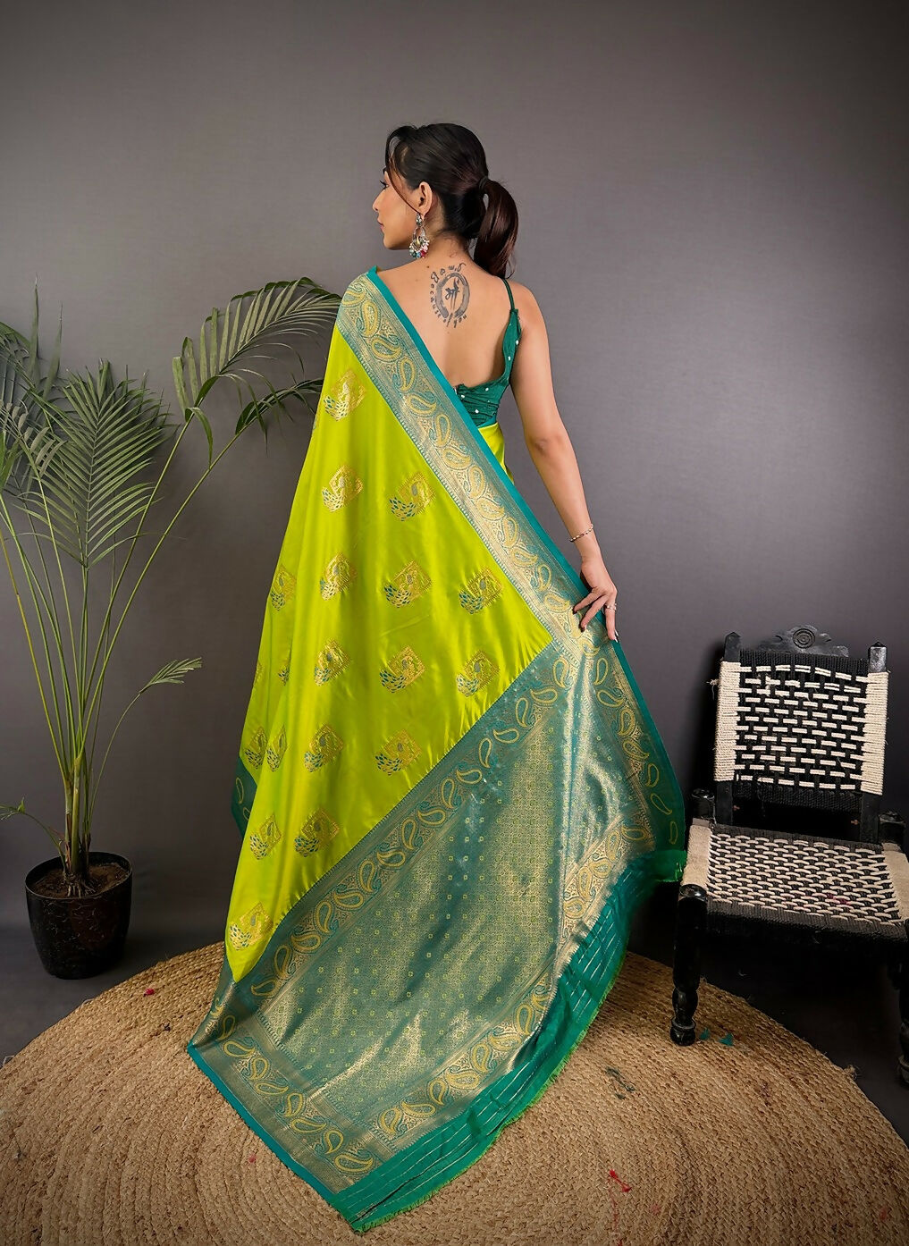 Joban Fashion Teal Peacock Banarasi Silk Sarees