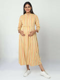 Manet Three Fourth Maternity Dress Striped With Concealed Zipper Nursing Access - Yellow