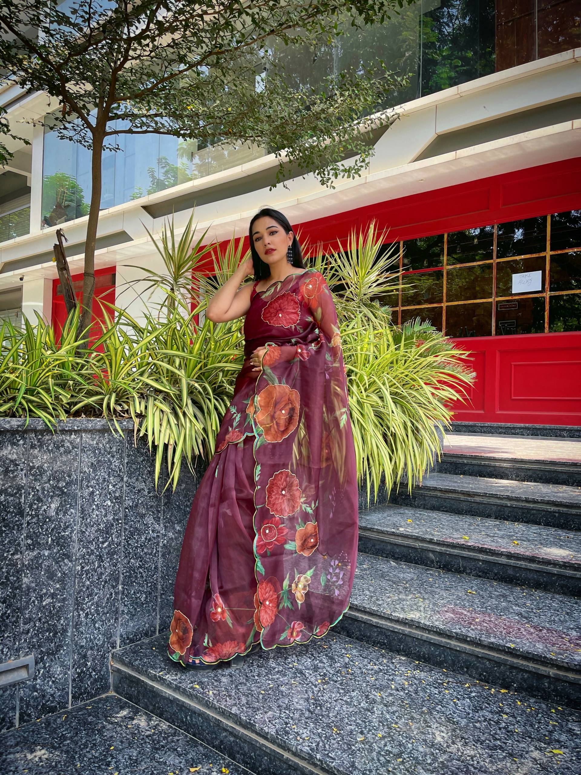 Vamsee Brijbala Maroon Organza Saree