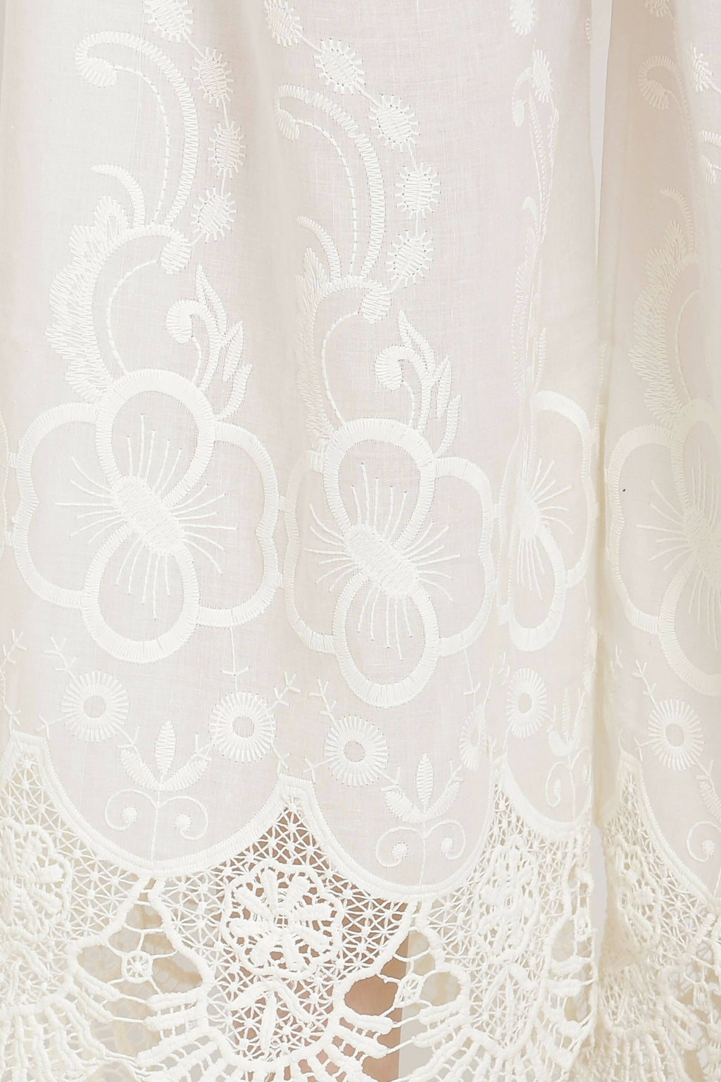 PAVONINE White Color Chikankari Lace Scalloped Hem Cotton Fabric Sharara