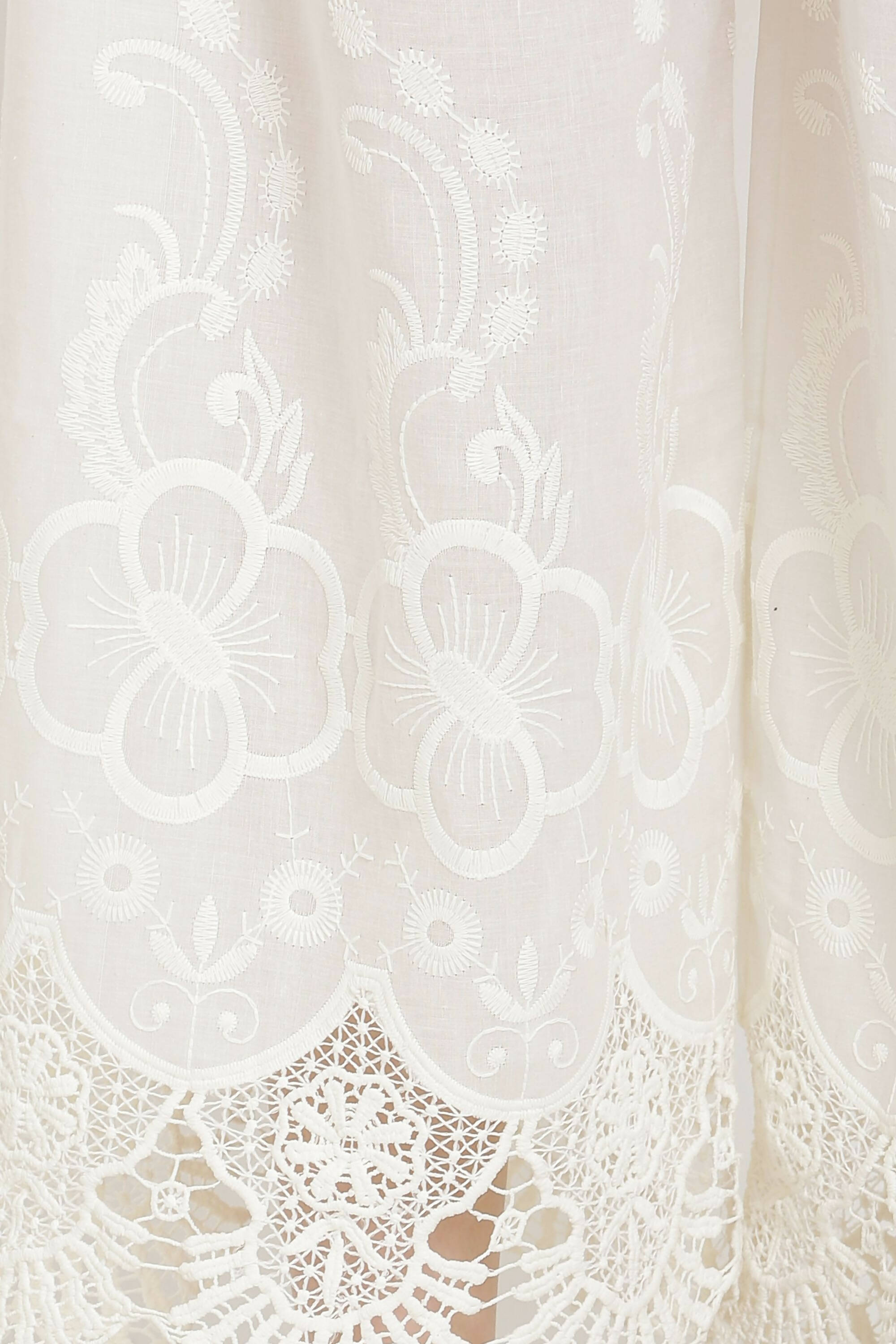 PAVONINE White Color Chikankari Lace Scalloped Hem Cotton Fabric Sharara